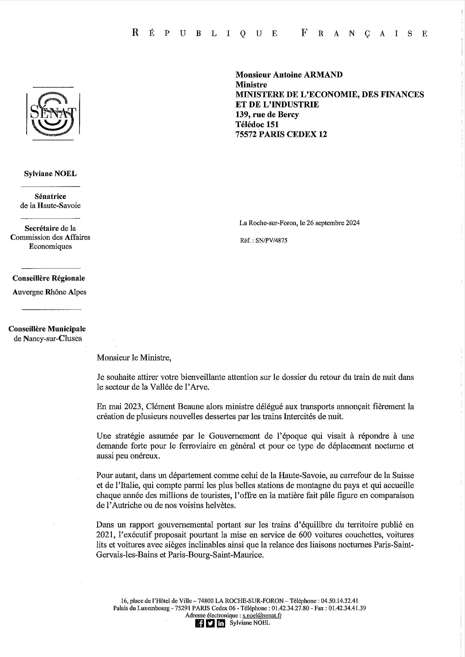 snoel-tabarot Courrier de Mme Noël au ministre des transports