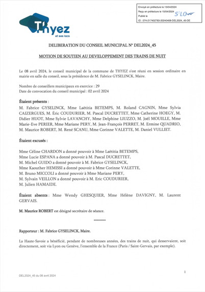 Motion de soutien au train de nuit de Thyez