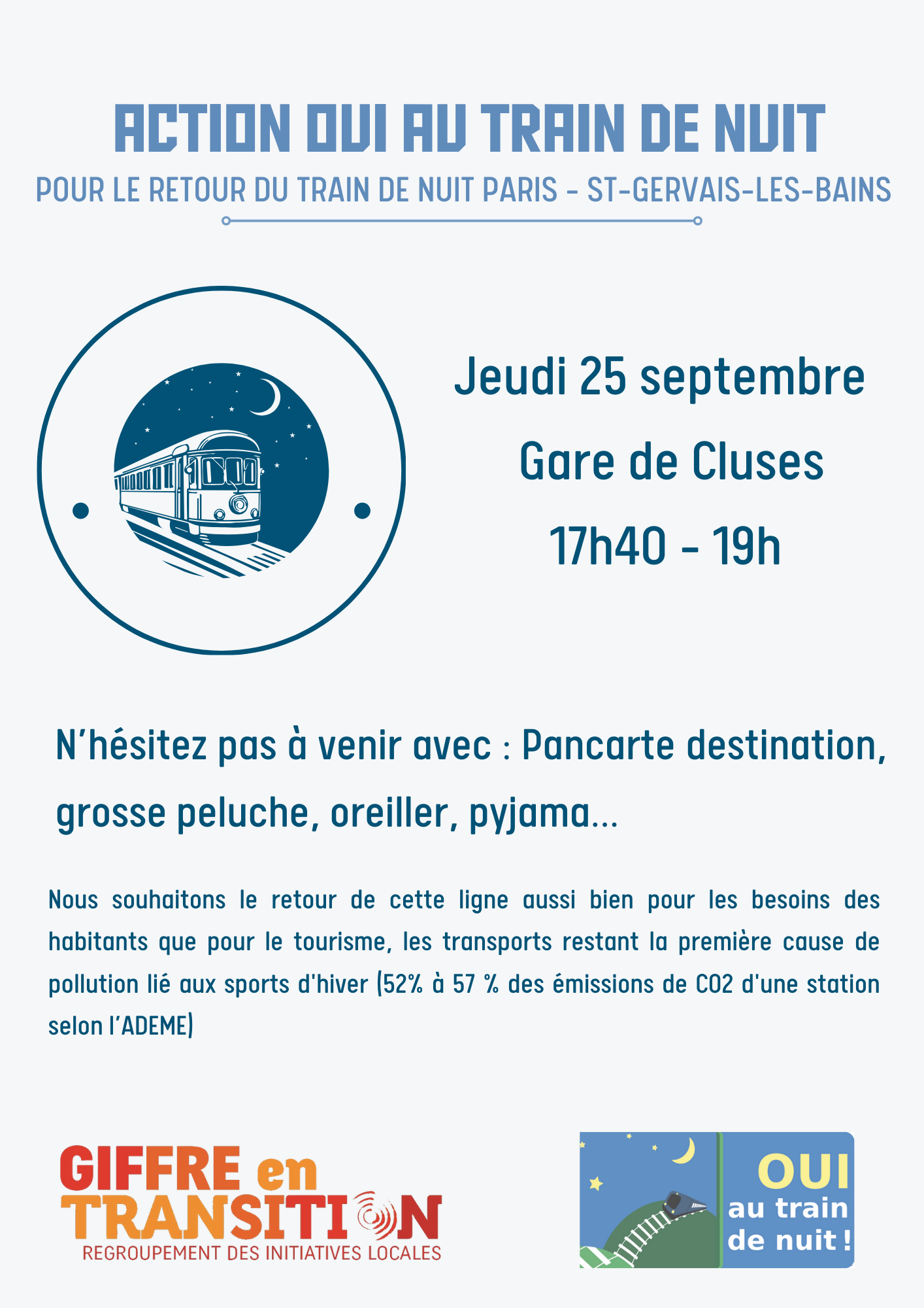 Action pyjama du 25 septembre 2025 en gare de Cluses